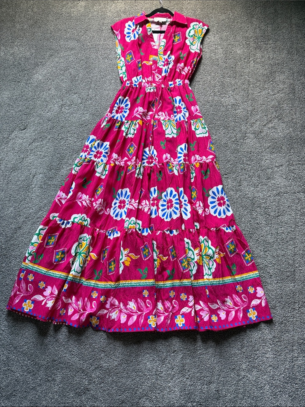 Pinch Hot Pink Floral Button-Front Maxi Dress